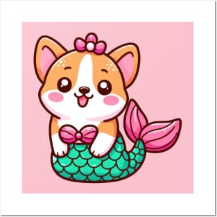 Kawaii corgi girl mermaid Posters and Art